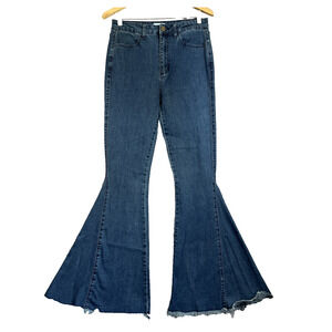 Mumu Blue Jeans 29 Blue Berkeley Zip Up Bells Dark Rainstorm Festival Hippie